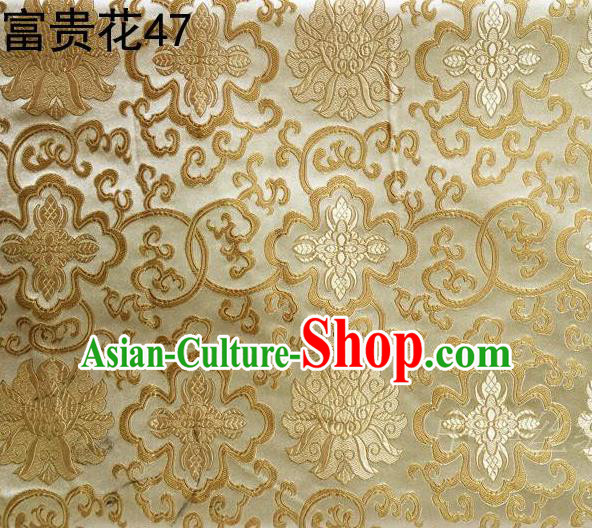 Asian Chinese Traditional Riches and Honour Flowers Embroidered Golden Silk Fabric, Top Grade Arhat Bed Brocade Satin Tang Suit Hanfu Dress Fabric Cheongsam Cloth Material