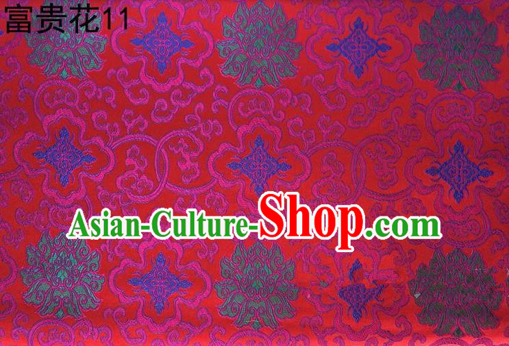 Asian Chinese Traditional Riches and Honour Flowers Embroidered Peacock Red Silk Fabric, Top Grade Arhat Bed Brocade Satin Tang Suit Hanfu Dress Fabric Cheongsam Cloth Material