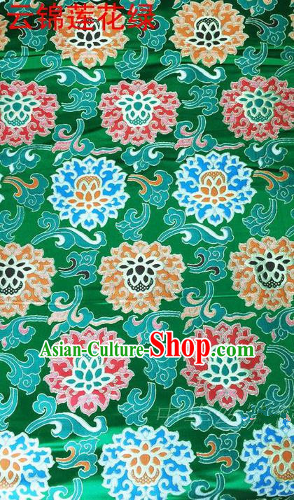 Asian Chinese Traditional Embroidered Flowers Green Brocade Silk Fabric, Top Grade Arhat Bed Satin Tang Suit Hanfu Dress Fabric Cheongsam Cloth Material
