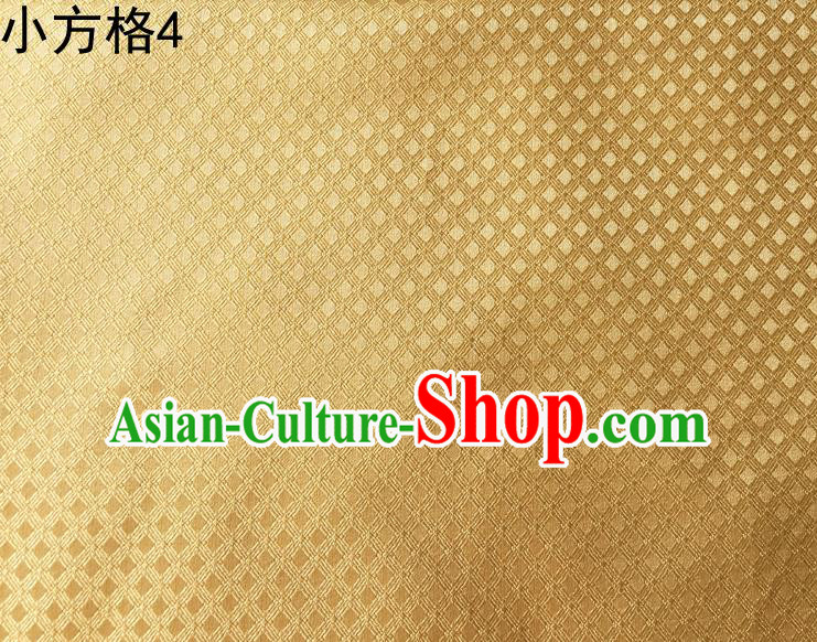 Asian Chinese Traditional Embroidery Small Check Golden Silk Fabric, Top Grade Arhat Bed Brocade Tang Suit Hanfu Tibetan Dress Fabric Cheongsam Cloth Material