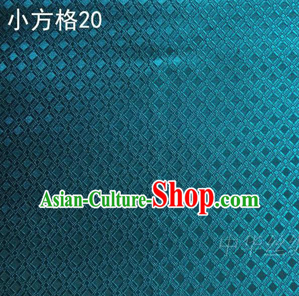 Asian Chinese Traditional Embroidery Small Check Peacock Blue Silk Fabric, Top Grade Arhat Bed Brocade Tang Suit Hanfu Tibetan Dress Fabric Cheongsam Cloth Material