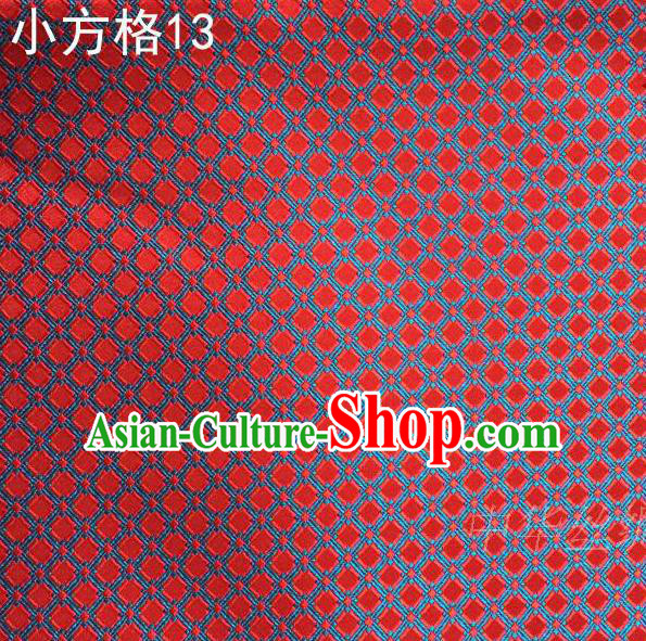 Asian Chinese Traditional Embroidery Red Small Check Silk Fabric, Top Grade Arhat Bed Brocade Tang Suit Hanfu Tibetan Dress Fabric Cheongsam Cloth Material
