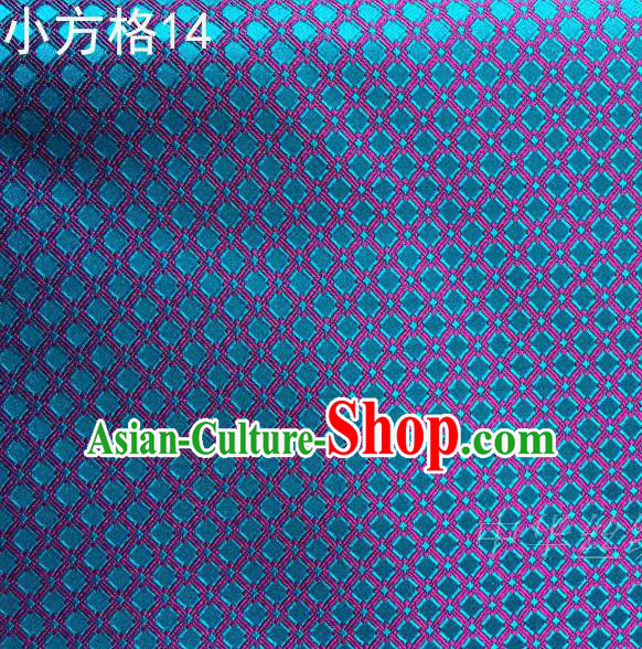 Asian Chinese Traditional Embroidery Blue Small Check Silk Fabric, Top Grade Arhat Bed Brocade Tang Suit Hanfu Tibetan Dress Fabric Cheongsam Cloth Material