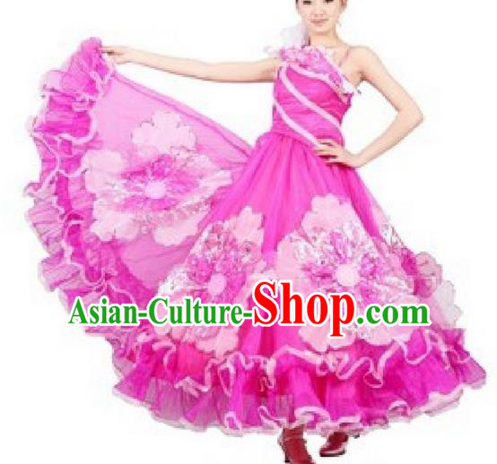 Chinese Classic Stage Performance Dance Costumes, Opening Dance Competition Pink Dress, Classic Big Swing Dance Clothing for Women