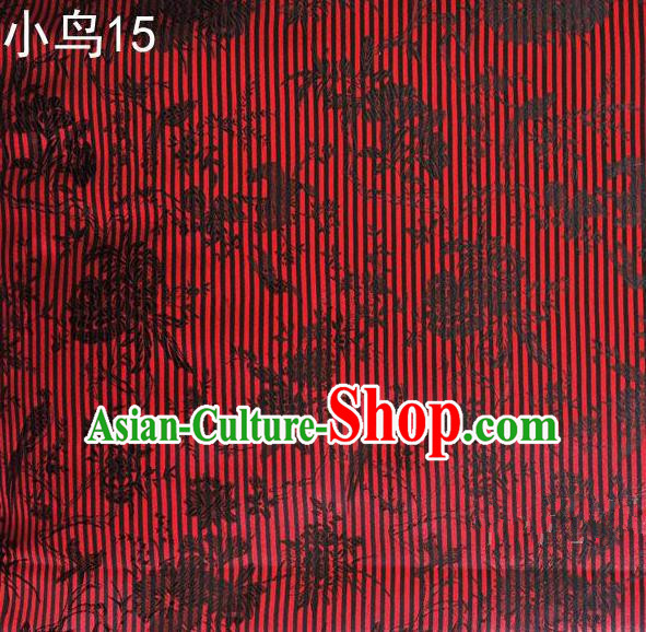 Asian Chinese Traditional Embroidery Magpie Peony Satin Red Silk Fabric, Top Grade Brocade Tang Suit Hanfu Full Dress Fabric Cheongsam Cloth Material