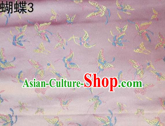 Asian Chinese Traditional Embroidery Colorful Butterflies Pink Satin Silk Fabric, Top Grade Brocade Tang Suit Hanfu Fabric Cheongsam Cloth Material