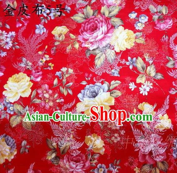 Asian Chinese Traditional Embroidery Peony Red Satin Silk Fabric, Top Grade Brocade Tang Suit Hanfu Fabric Cheongsam Cloth Material