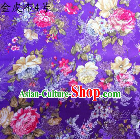 Asian Chinese Traditional Embroidery Peony Purple Satin Silk Fabric, Top Grade Brocade Tang Suit Hanfu Fabric Cheongsam Cloth Material