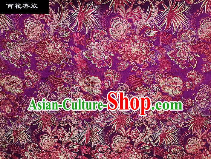 Asian Chinese Traditional Satin Embroidery Mulberry Silk Fabric, Top Grade Nanjing Brocade Tang Suit Hanfu Purple Fabric Cheongsam Cloth Material
