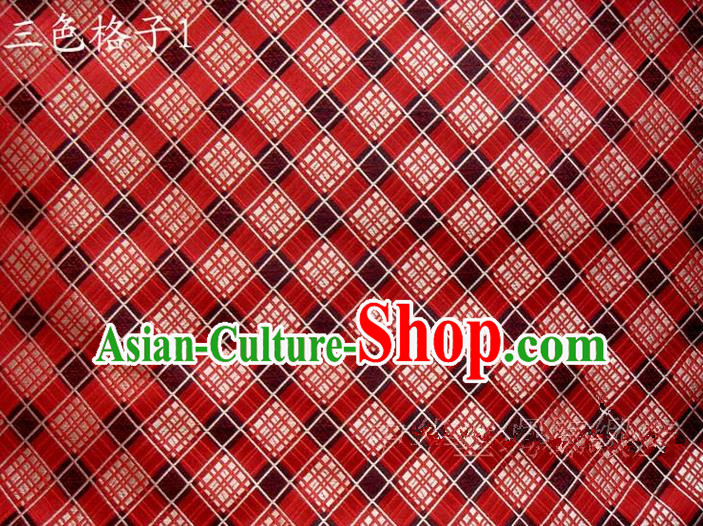 Asian Chinese Traditional Tartan Design Mulberry Silk Fabric, Top Grade Nanjing Brocade Tang Suit Hanfu Red Fabric Cheongsam Cloth Material