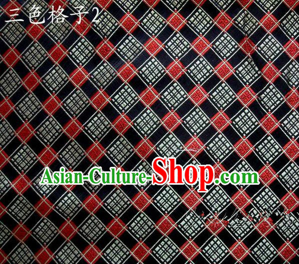 Asian Chinese Traditional Tartan Design Mulberry Silk Fabric, Top Grade Nanjing Brocade Tang Suit Hanfu Black Fabric Cheongsam Cloth Material