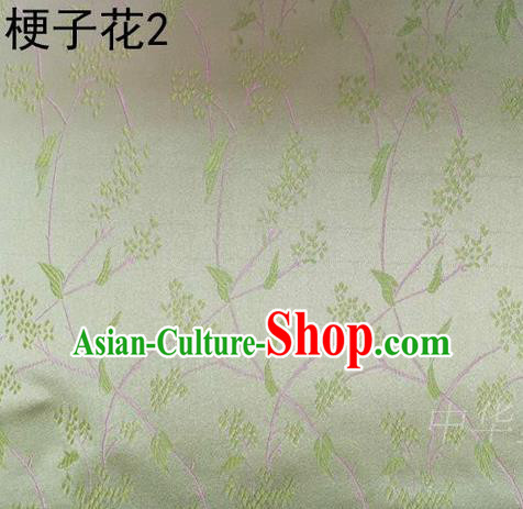Asian Chinese Traditional Handmade Embroidery Stem Flowers Silk Fabric, Top Grade Nanjing Brocade Tang Suit Hanfu Light Green Fabric Cheongsam Cloth Material