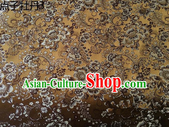 Asian Chinese Traditional Handmade Embroidery Peony Flowers Satin Silk Fabric, Top Grade Nanjing Brocade Tang Suit Hanfu Golden Fabric Cheongsam Cloth Material