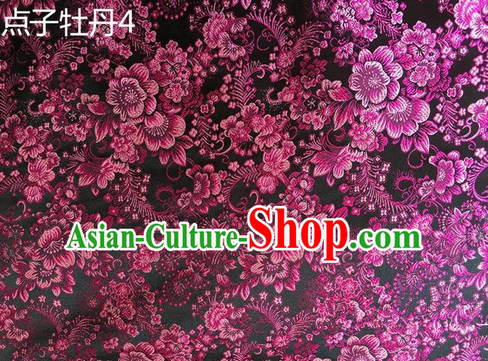Asian Chinese Traditional Handmade Embroidery Peony Flowers Satin Silk Fabric, Top Grade Nanjing Brocade Tang Suit Hanfu Rosy Fabric Cheongsam Cloth Material