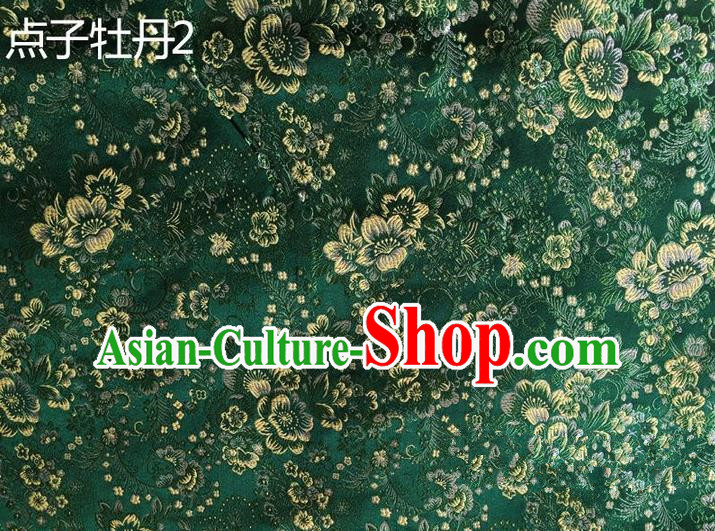 Asian Chinese Traditional Handmade Embroidery Peony Flowers Satin Silk Fabric, Top Grade Nanjing Brocade Tang Suit Hanfu Green Fabric Cheongsam Cloth Material