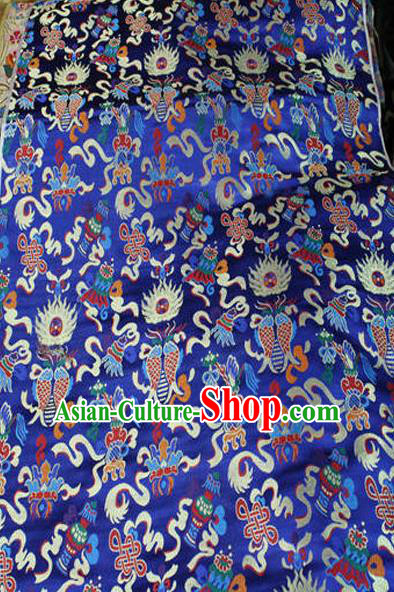Asian Chinese Traditional Handmade Embroidery Chinese Knot Satin Silk Fabric, Top Grade Nanjing Brocade Tang Suit Hanfu Fabric Cheongsam Blue Cloth Material