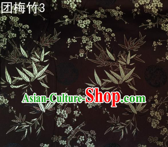 Asian Chinese Traditional Handmade Embroidery Plum and Bamboo Silk Fabric, Top Grade Nanjing Brocade Tang Suit Hanfu Black Fabric Cheongsam Cloth Material