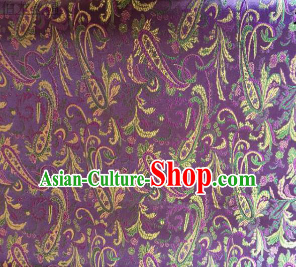 Asian Chinese Traditional Handmade Embroidery Ham Flowers Satin Wedding Silk Fabric, Top Grade Nanjing Brocade Tang Suit Hanfu Fabric Cheongsam Purple Cloth Material