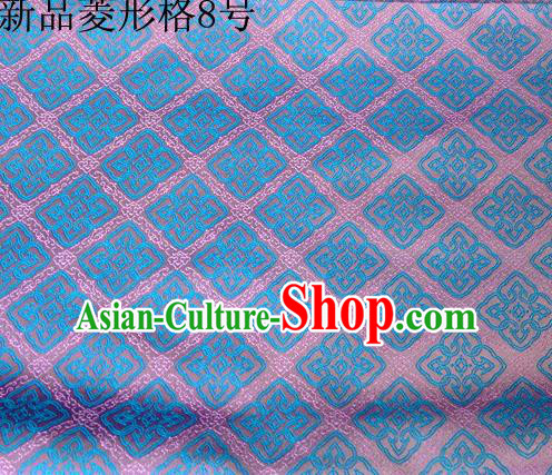 Asian Chinese Traditional Handmade Embroidery Rhombus Pattern Satin Silk Fabric, Top Grade Nanjing Brocade Tang Suit Hanfu Fabric Cheongsam Lake Blue Cloth Material