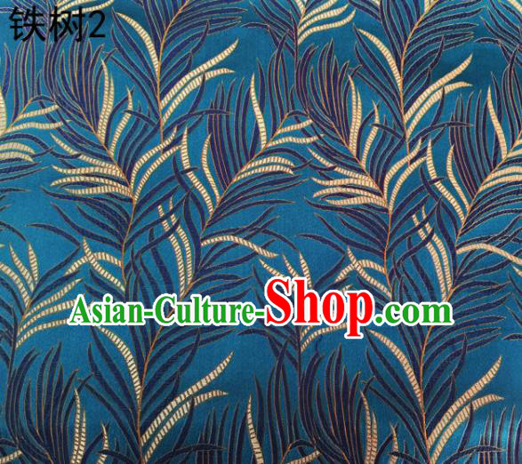 Asian Chinese Traditional Handmade Embroidery Bunga Manggar Flowers Satin Blue Silk Fabric, Top Grade Nanjing Brocade Tang Suit Hanfu Fabric Cheongsam Cloth Material