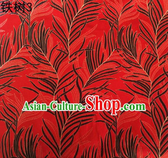 Asian Chinese Traditional Handmade Embroidery Bunga Manggar Flowers Satin Red Silk Fabric, Top Grade Nanjing Brocade Tang Suit Hanfu Fabric Cheongsam Cloth Material
