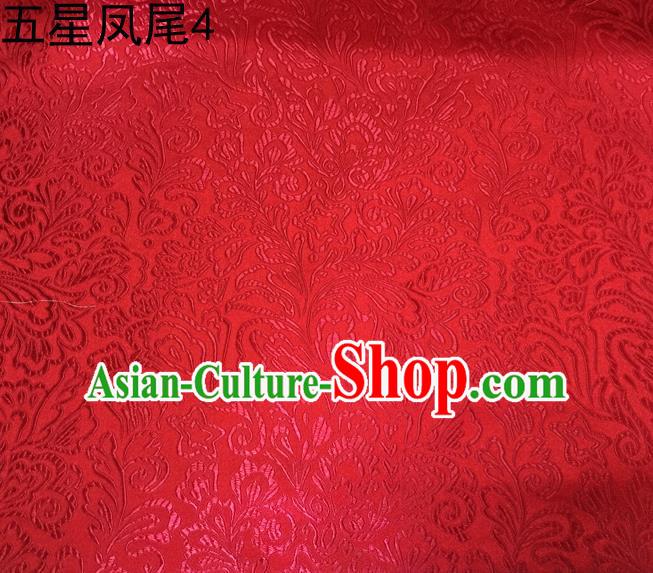 Asian Chinese Traditional Handmade Embroidery Five-star Ombre Flowers Satin Silk Fabric, Top Grade Nanjing Brocade Tang Suit Hanfu Fabric Cheongsam Red Cloth Material