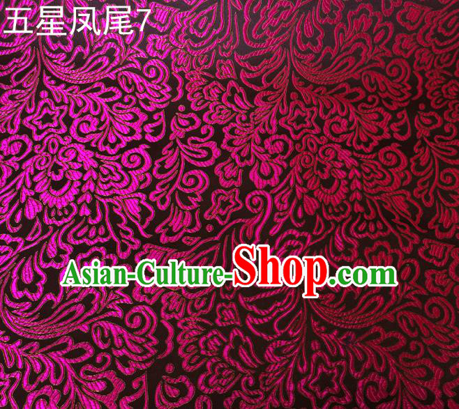 Asian Chinese Traditional Handmade Embroidery Purple Five-star Ombre Flowers Satin Silk Fabric, Top Grade Nanjing Brocade Tang Suit Hanfu Fabric Cheongsam Black Cloth Material