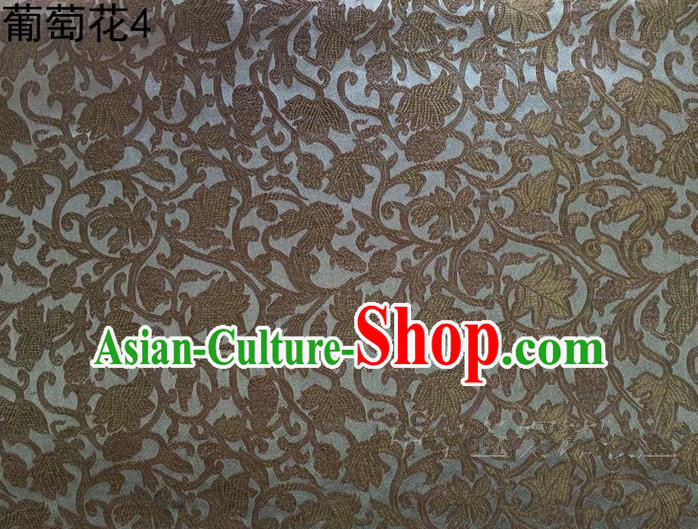Traditional Asian Chinese Handmade Embroidery Grape Vine Satin Coffee Silk Fabric, Top Grade Nanjing Brocade Tang Suit Hanfu Clothing Fabric Cheongsam Cloth Material