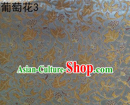 Traditional Asian Chinese Handmade Embroidery Grape Vine Satin Grey Silk Fabric, Top Grade Nanjing Brocade Tang Suit Hanfu Clothing Fabric Cheongsam Cloth Material