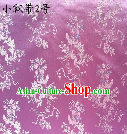 Traditional Asian Chinese Handmade Embroidery Flowers Ribbons Satin Purple Silk Fabric, Top Grade Nanjing Brocade Tang Suit Hanfu Clothing Fabric Cheongsam Cloth Material