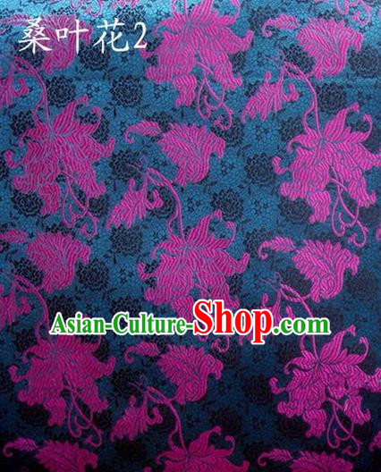 Traditional Asian Chinese Handmade Embroidery Mulberry Leaf Flowers Satin Navy Silk Fabric, Top Grade Nanjing Brocade Tang Suit Hanfu Clothing Fabric Cheongsam Cloth Material