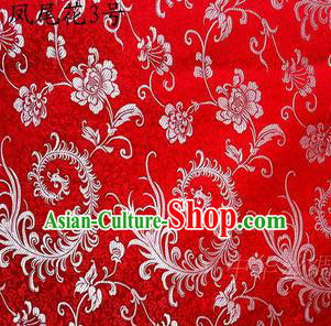 Traditional Asian Chinese Handmade Embroidery Ombre Peony Flowers Satin Red Silk Fabric, Top Grade Nanjing Brocade Tang Suit Hanfu Clothing Fabric Cheongsam Cloth Material