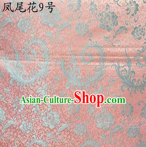 Traditional Asian Chinese Handmade Embroidery Ombre Peony Flowers Satin Pink Silk Fabric, Top Grade Nanjing Brocade Tang Suit Hanfu Clothing Fabric Cheongsam Cloth Material