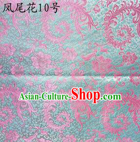 Traditional Asian Chinese Handmade Embroidery Pink Ombre Peony Flowers Satin Blue Silk Fabric, Top Grade Nanjing Brocade Tang Suit Hanfu Clothing Fabric Cheongsam Cloth Material