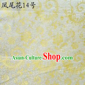 Traditional Asian Chinese Handmade Embroidery Ombre Peony Flowers Satin Yellow Silk Fabric, Top Grade Nanjing Brocade Tang Suit Hanfu Clothing Fabric Cheongsam Cloth Material