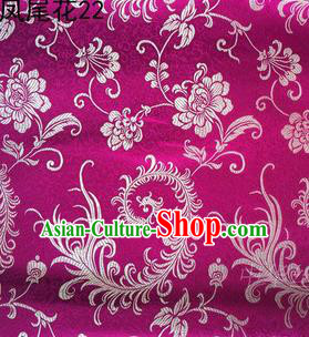 Traditional Asian Chinese Handmade Embroidery Golden Ombre Peony Flowers Satin Purple Silk Fabric, Top Grade Nanjing Brocade Tang Suit Hanfu Clothing Fabric Cheongsam Cloth Material