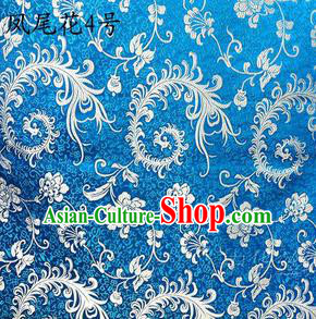 Traditional Asian Chinese Handmade Embroidery Ombre Peony Flowers Satin Blue Silk Fabric, Top Grade Nanjing Brocade Tang Suit Hanfu Clothing Fabric Cheongsam Cloth Material