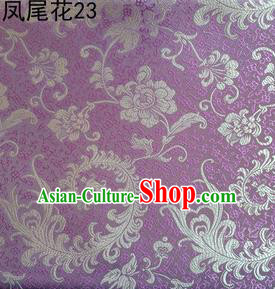 Traditional Asian Chinese Handmade Embroidery Golden Ombre Peony Flowers Satin Lilac Silk Fabric, Top Grade Nanjing Brocade Tang Suit Hanfu Clothing Fabric Cheongsam Cloth Material
