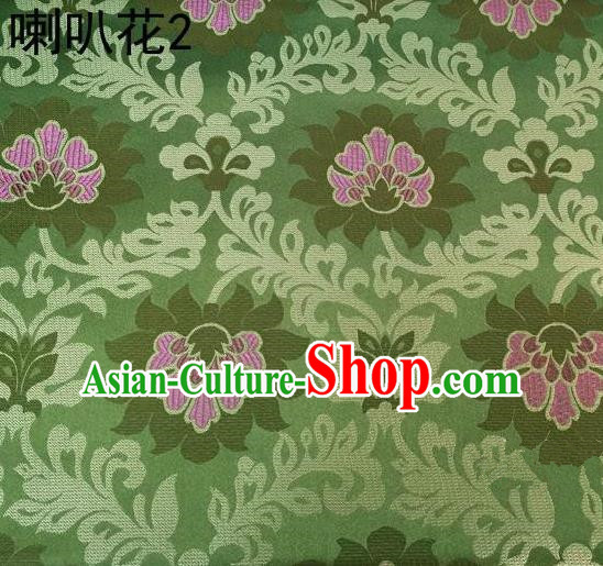 Traditional Asian Chinese Handmade Embroidery Petunia Flowers Satin Green Silk Fabric, Top Grade Nanjing Brocade Tang Suit Hanfu Clothing Fabric Cheongsam Cloth Material