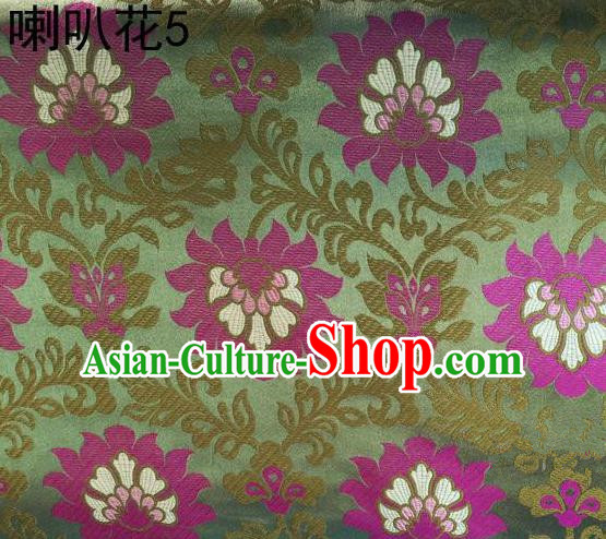 Traditional Asian Chinese Handmade Embroidery Petunia Flowers Satin Light Green Silk Fabric, Top Grade Nanjing Brocade Tang Suit Hanfu Clothing Fabric Cheongsam Cloth Material