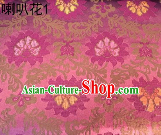 Traditional Asian Chinese Handmade Embroidery Petunia Flowers Satin Pink Silk Fabric, Top Grade Nanjing Brocade Tang Suit Hanfu Clothing Fabric Cheongsam Cloth Material