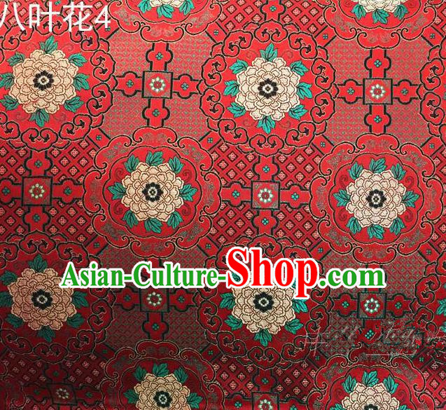 Traditional Asian Chinese Handmade Embroidery Flowers Mongolian Robe Satin Red Silk Fabric, Top Grade Nanjing Brocade Ancient Costume Tang Suit Hanfu Clothing Fabric Cheongsam Cloth Material