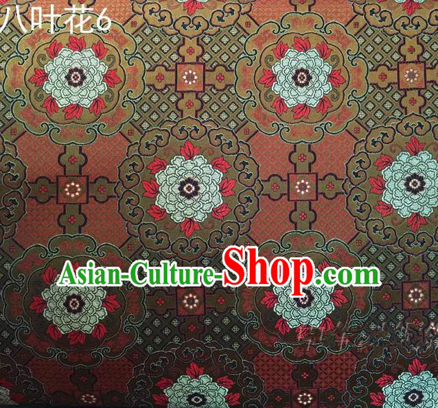 Traditional Asian Chinese Handmade Embroidery Flowers Mongolian Robe Satin Brown Silk Fabric, Top Grade Nanjing Brocade Ancient Costume Tang Suit Hanfu Clothing Fabric Cheongsam Cloth Material