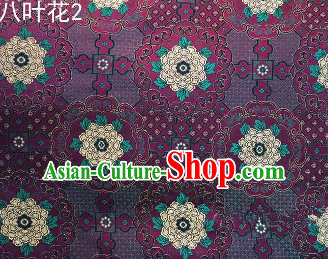 Traditional Asian Chinese Handmade Embroidery Flowers Mongolian Robe Satin Purple Silk Fabric, Top Grade Nanjing Brocade Ancient Costume Tang Suit Hanfu Clothing Fabric Cheongsam Cloth Material