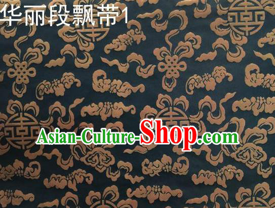 Traditional Asian Chinese Handmade Embroidery Ribbons Mongolian Robe Satin Black Silk Fabric, Top Grade Nanjing Brocade Ancient Costume Tang Suit Hanfu Clothing Fabric Cheongsam Cloth Material