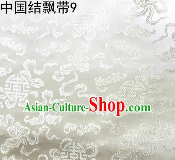 Traditional Asian Chinese Handmade Embroidery Chinese Knot Ribbons Satin White Silk Fabric, Top Grade Nanjing Brocade Tang Suit Hanfu Fabric Mattress Cover Cloth Material