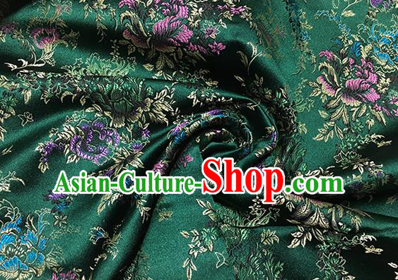 Traditional Asian Chinese Handmade Embroidery Butterfly Peony Satin Green Silk Fabric, Top Grade Nanjing Brocade Tang Suit Hanfu Clothing Fabric Cheongsam Cloth Material