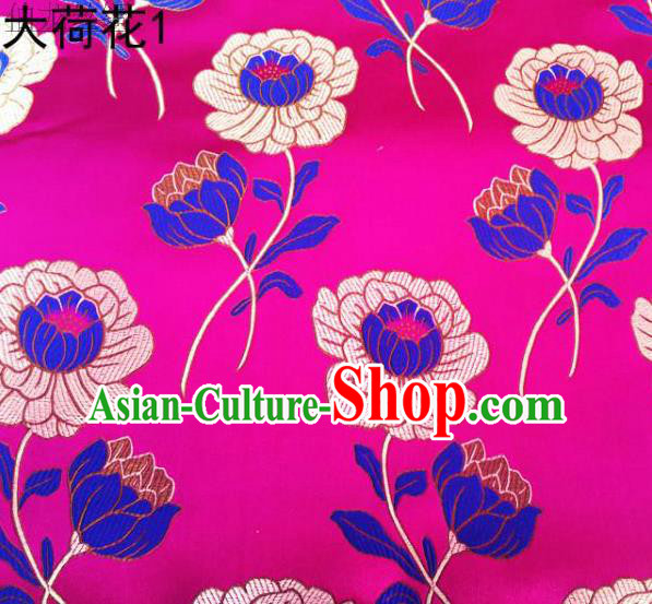 Traditional Asian Chinese Handmade Embroidery Lotus Satin Rosy Silk Fabric, Top Grade Nanjing Brocade Tang Suit Hanfu Clothing Fabric Cheongsam Cloth Material