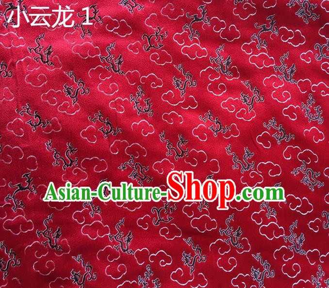 Traditional Asian Chinese Handmade Embroidery Cloud Dragon Satin Red Silk Fabric, Top Grade Nanjing Brocade Tang Suit Hanfu Clothing Fabric Cheongsam Cloth Material