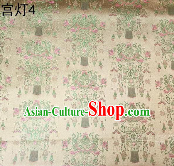 Traditional Asian Chinese Handmade Embroidery Palace Lantern Satin Golden Silk Fabric, Top Grade Nanjing Brocade Tang Suit Hanfu Clothing Fabric Cheongsam Cloth Material
